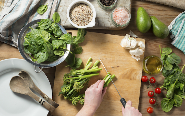 Preparing Brocolli, Spinach Quinoa Salad