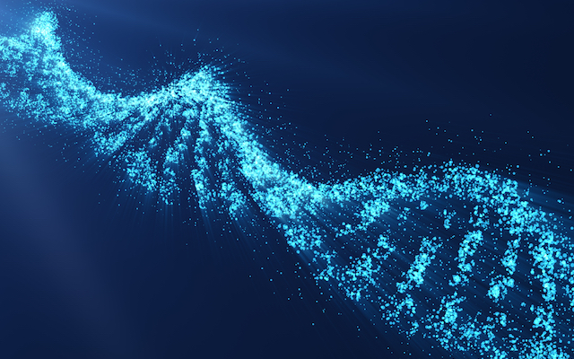 Rotating DNA, Genetic engineering scientific concept, blue tint, 3d rendering