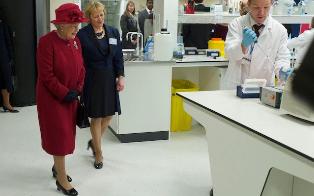 Queen Elizabeth II visiting a research centre