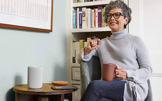 Woman using Amazon's Alexa