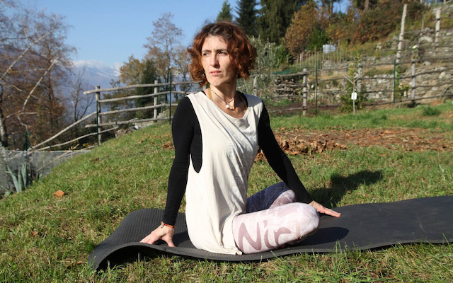 Barbara Morandi does outdoor yoga.