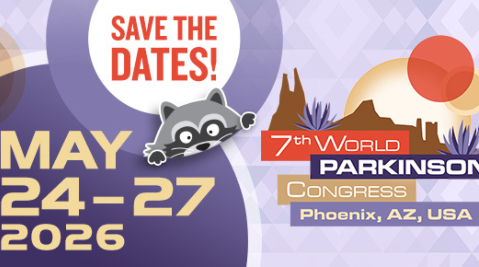 A banner advertising the World Parkinson Congress 2026 will take place from May 24-27 in Phoenix, Arizona USA