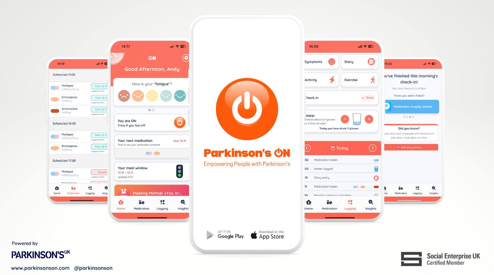 A screenshot of the Parkinson's app Parkinson's ON