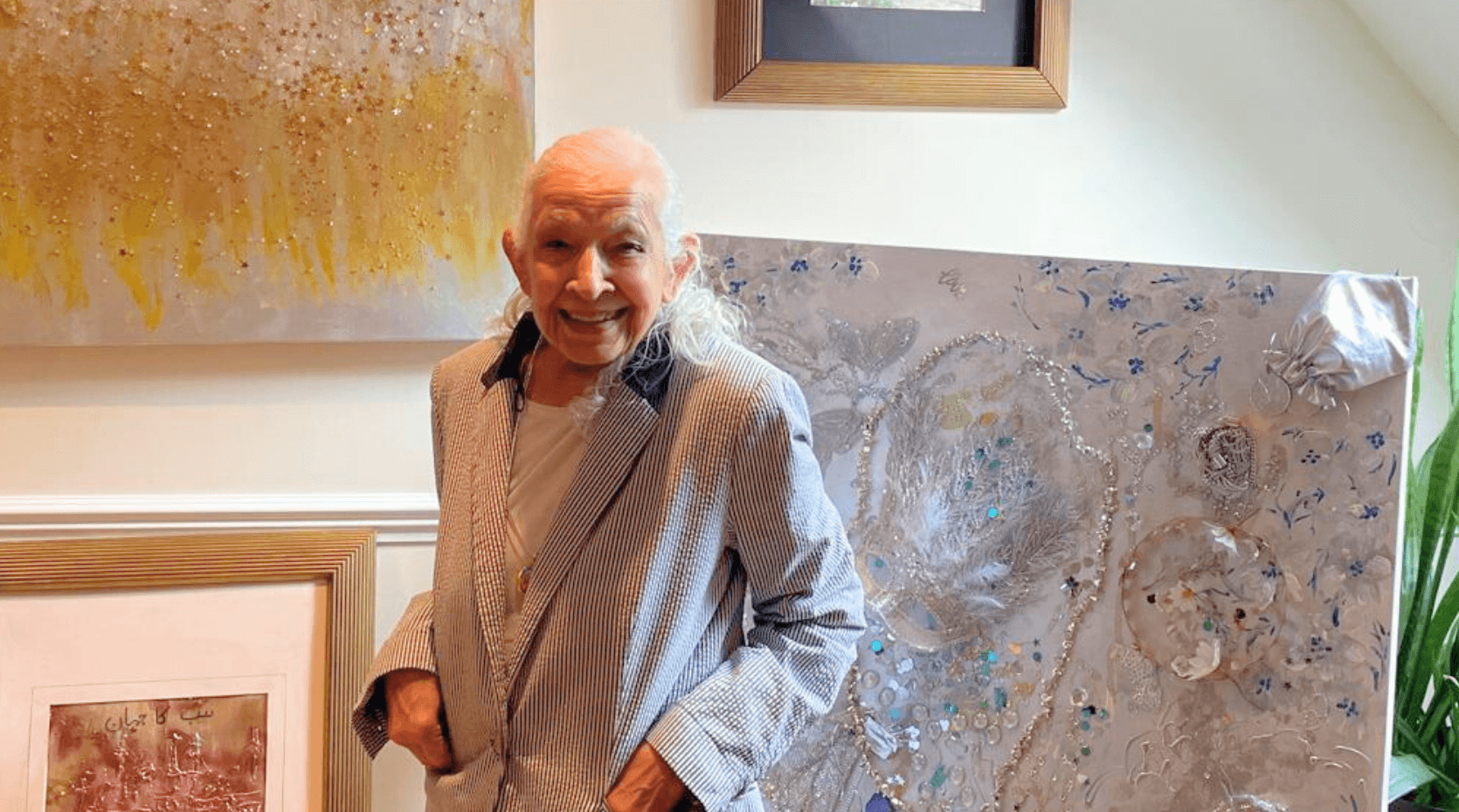 Parkinson's painting: Kanti Khanna with two of her artworks
