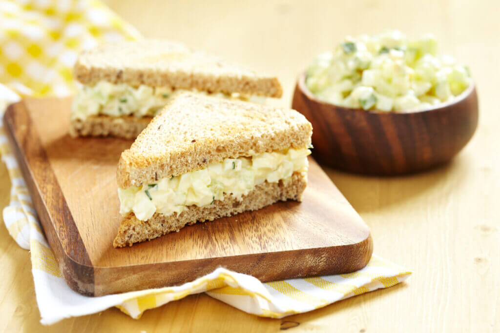 Freshly prepared egg salad sandwich