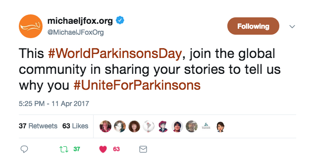 MJFF #UniteForParkinsons tweet