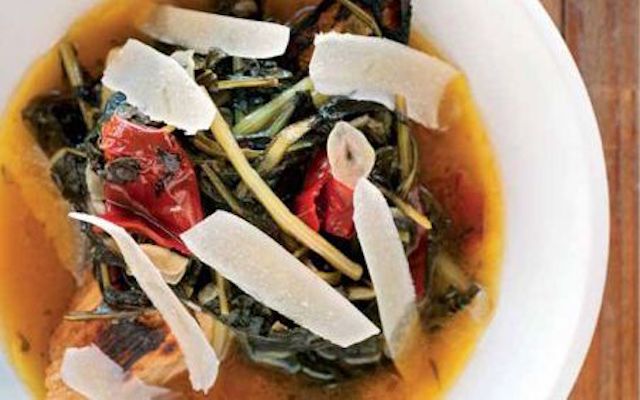 Braised green dandelions.