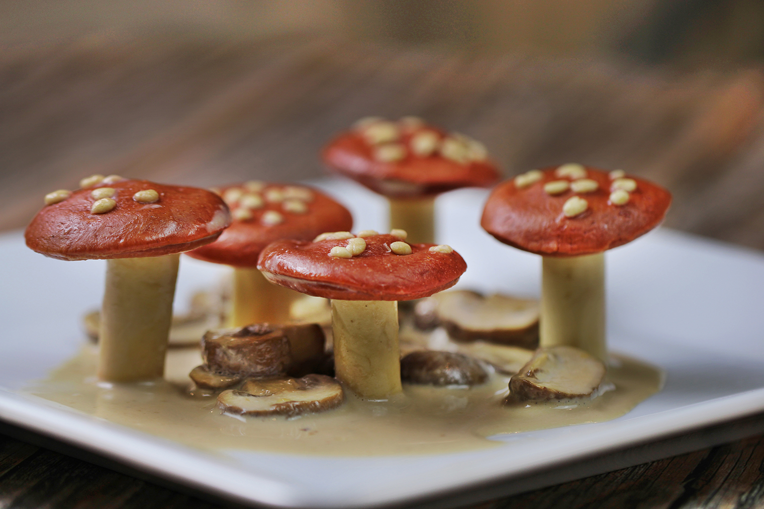A photo of mushroom pasta art