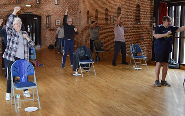 A photo of an exercise class