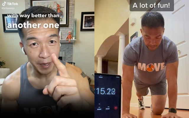 Jimmy Choi participating in a fitness challenge on TikTok.