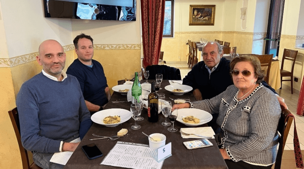 Ben Stecher, Alfonso Fasano and his parents at dinner